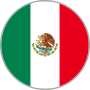 Mexicos flag i en cirkelformet ramme. Farver: grøn, hvid, rød. Ørnen i våbenskjoldet er placeret i midten.